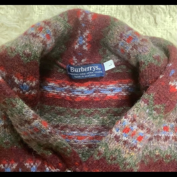 Burberrys Made in Scotland Fair Isle Wool Shawl Collar Sweater L Vintage 70s-80s - Picture 6 of 15
